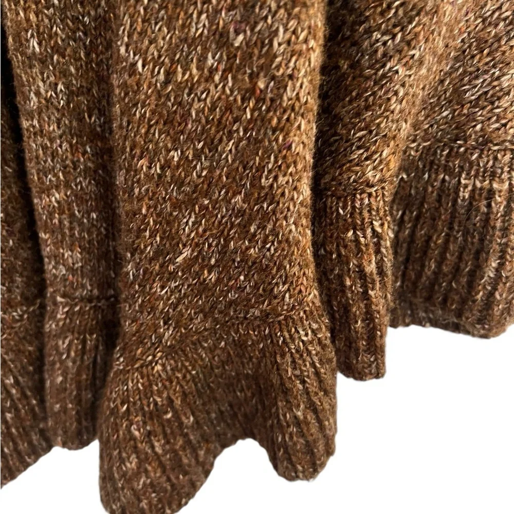 Cabi One Size Tweed Brown Ruffle Hem Shawl Sweater Poncho Cottagecore Cozy Cabin - Picture 5 of 6